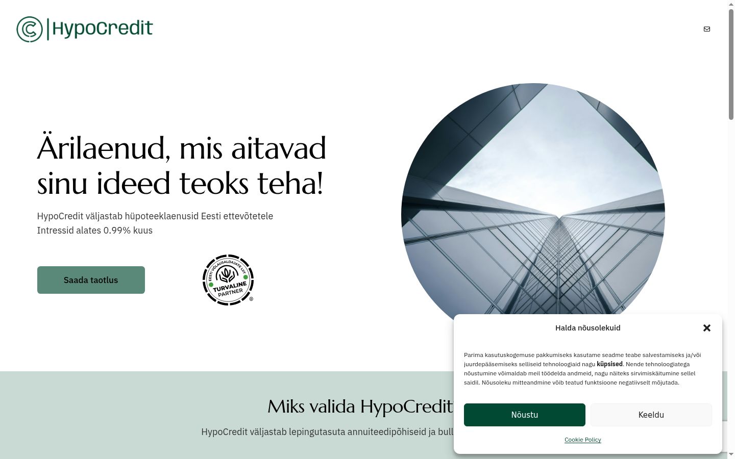 Ekraanipilt nõusolekubännerist, mida näidati enne mis tahes suhtlust