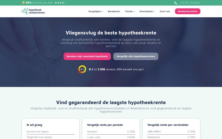 Screenshot of hypotheek-rentetarieven.nl