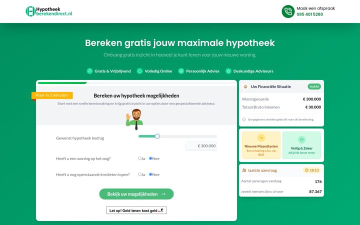 Screenshot von hypotheekberekendirect.nl