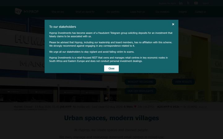 Screenshot of hyprop.co.za