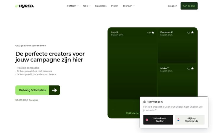 Screenshot of hyred.nl