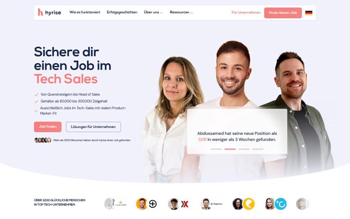 Screenshot of hyrise.com