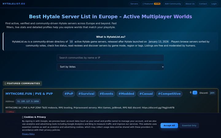 Screenshot of hytalelist.eu