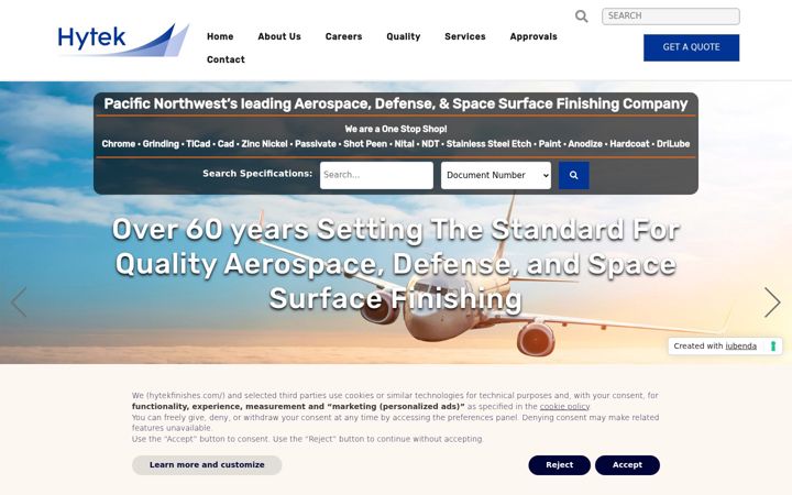 Screenshot of hytekfinishes.com