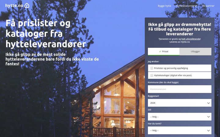 Screenshot stránky hytte.no