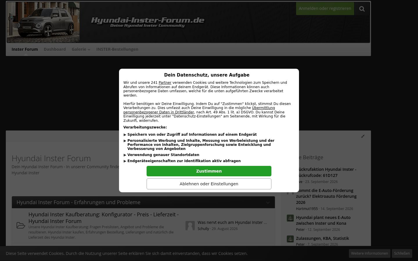 Captura de pantalla del banner de consentimiento mostrado antes de cualquier interacción