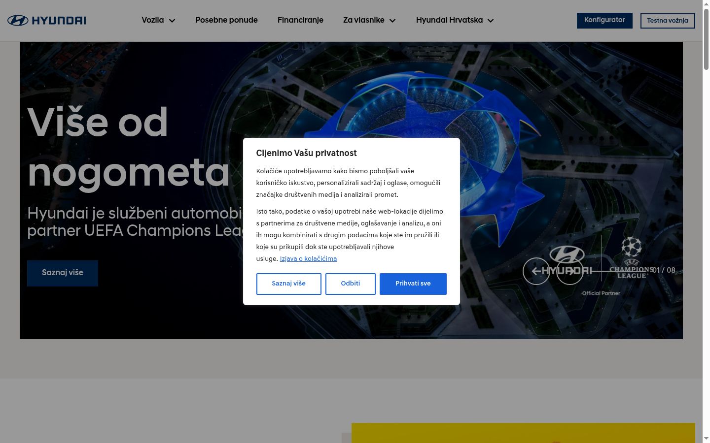Captura de pantalla del banner de consentimiento mostrado antes de cualquier interacción