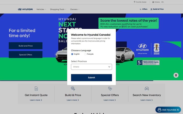 Screenshot of hyundaicanada.com