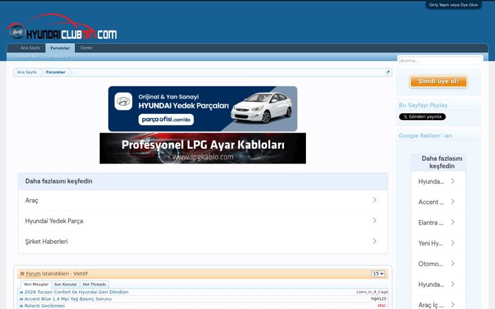 Screenshot ta' hyundaiclubtr.com