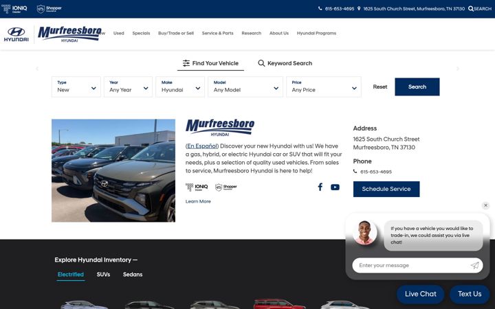 Screenshot of hyundaiofmurfreesboro.com