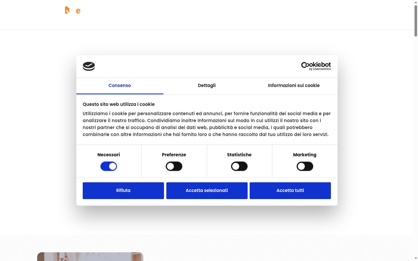 Posnetek zaslona pasice za privolitev, prikazane pred kakršno koli interakcijo