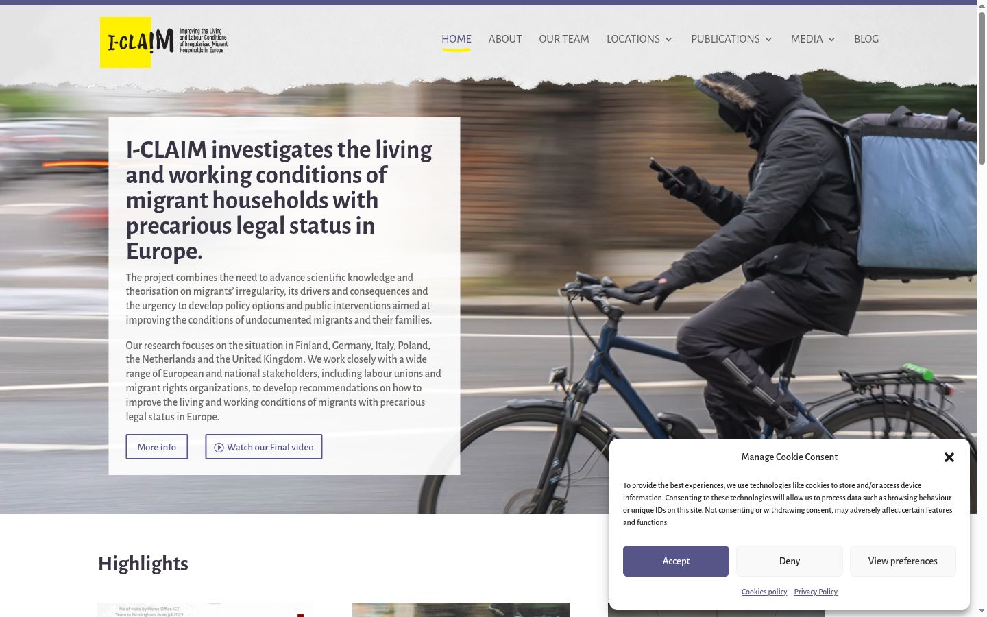 Screenshot del banner di consenso mostrato prima di qualsiasi interazione