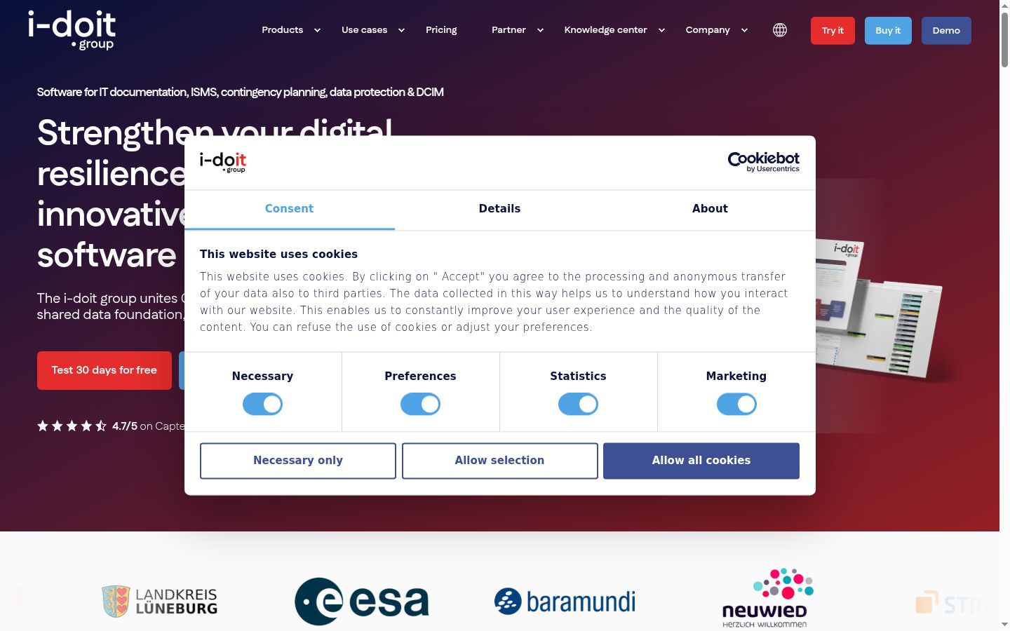 Screenshot del banner di consenso mostrato prima di qualsiasi interazione