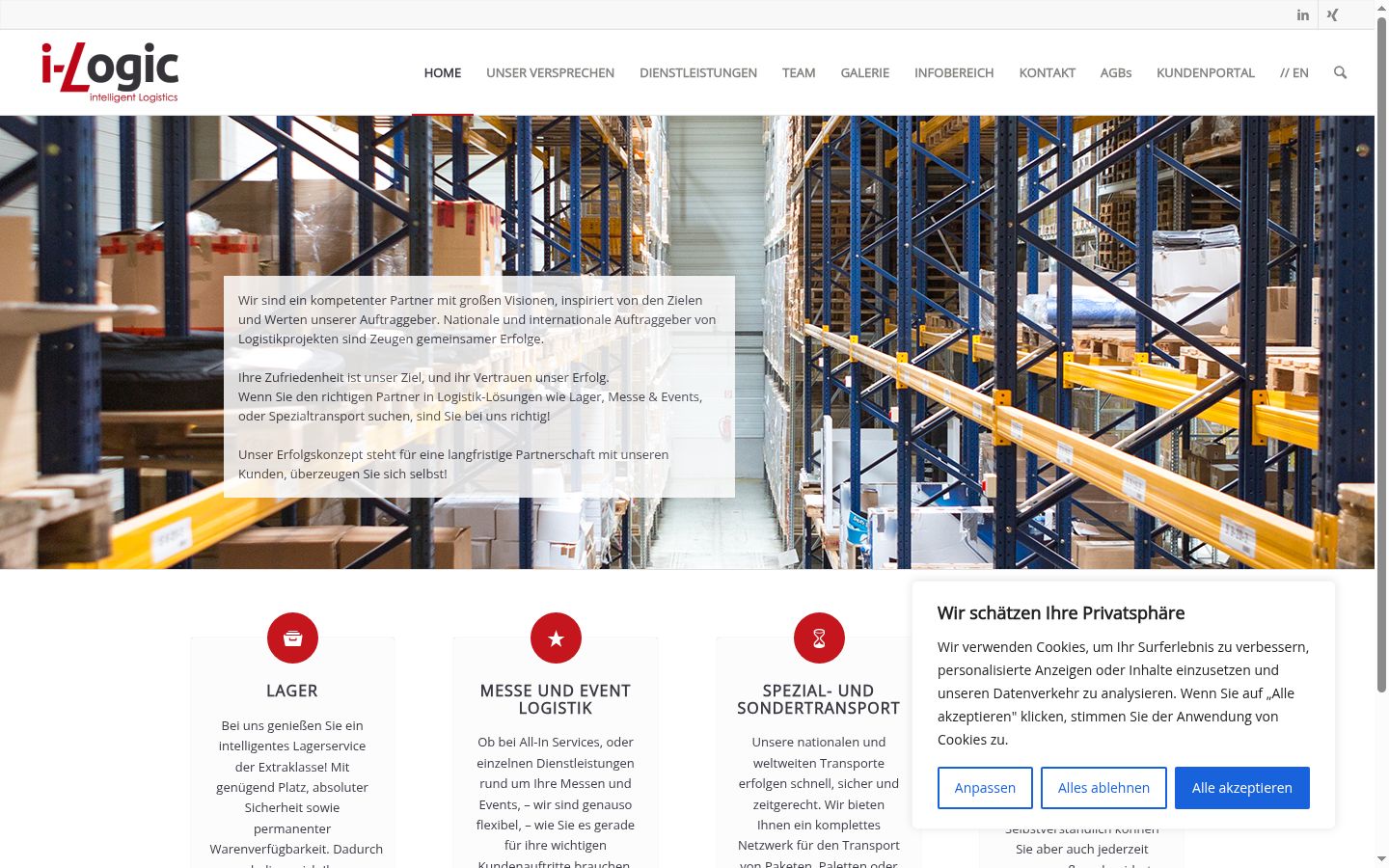 Screenshot des Einwilligungsbanners vor jeglicher Interaktion