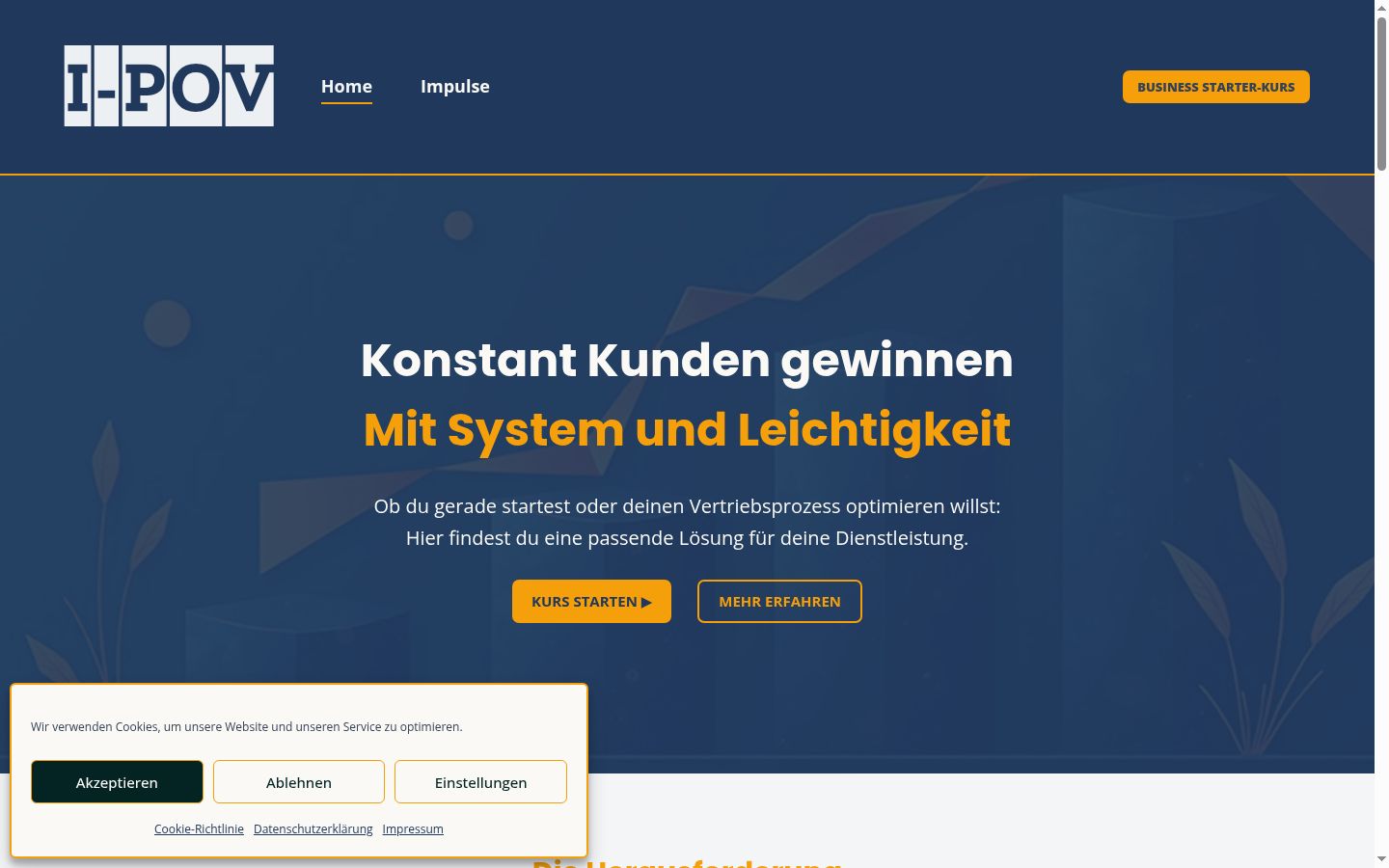Screenshot des Einwilligungsbanners vor jeglicher Interaktion