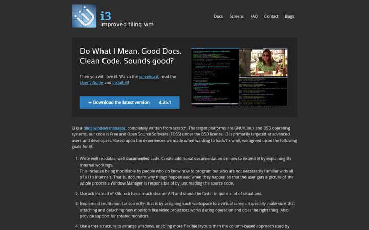 Screenshot of i3wm.org