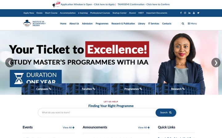 Screenshot of iaa.ac.tz