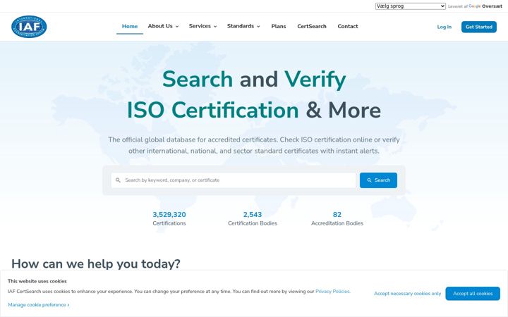 Screenshot of iafcertsearch.org