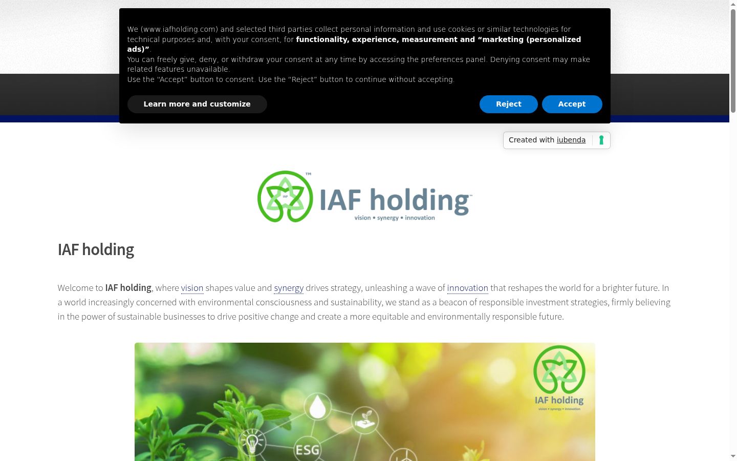 Screenshot del banner di consenso mostrato prima di qualsiasi interazione