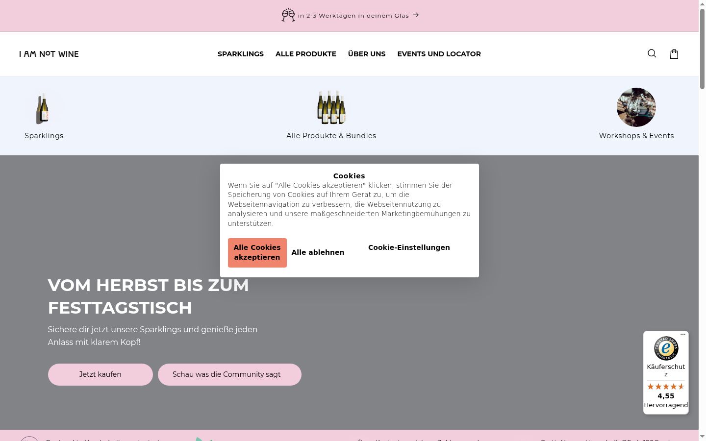 Screenshot des Einwilligungsbanners vor jeglicher Interaktion