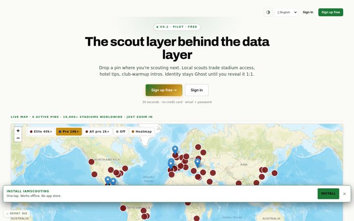 Screenshot of iamscouting.com