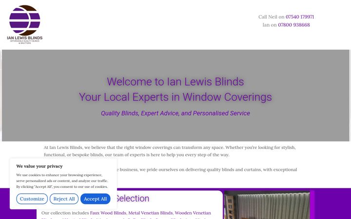 Screenshot of ianlewisblinds.com