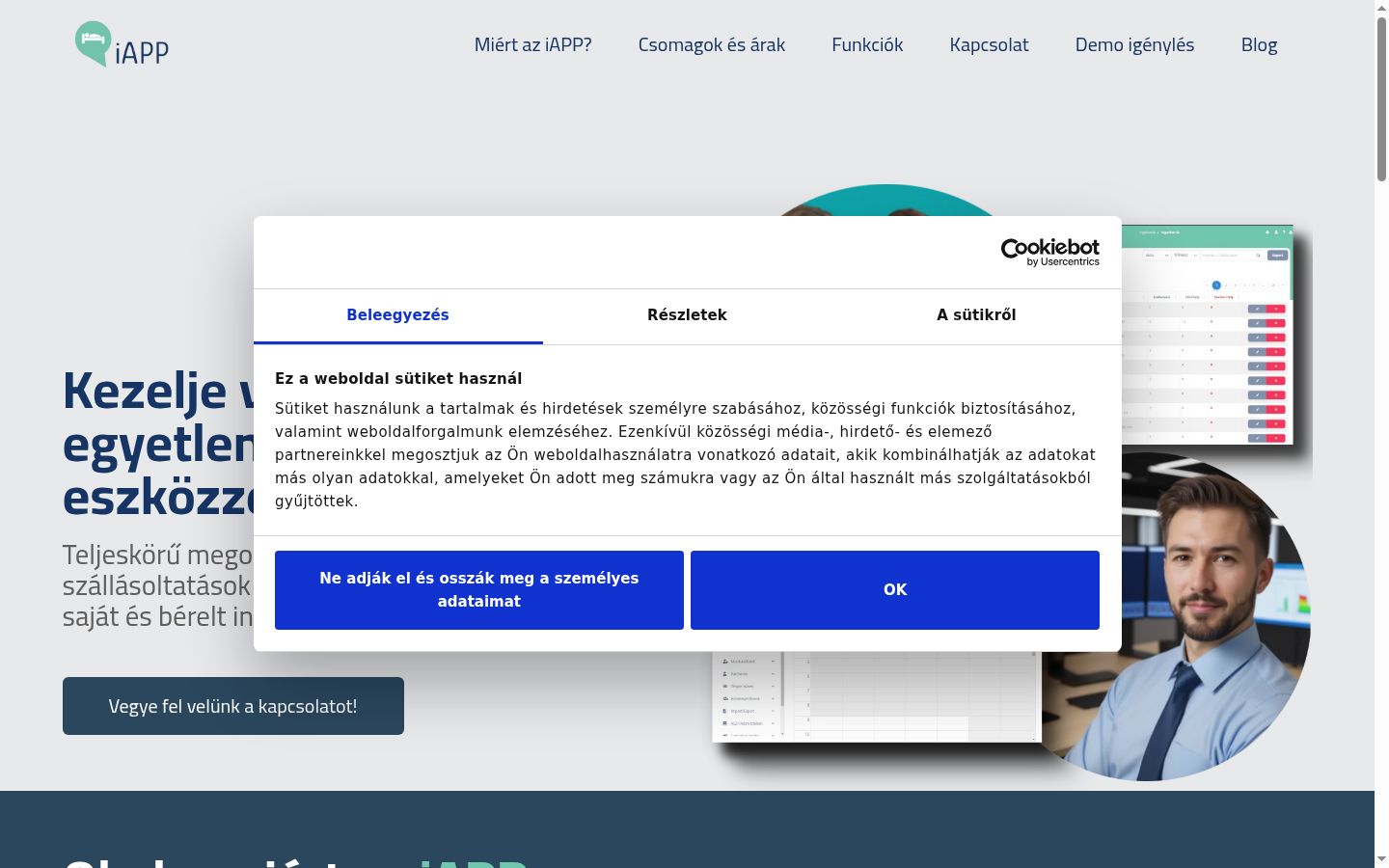 Képernyőkép a bármilyen interakció előtt megjelenő hozzájárulási bannerről