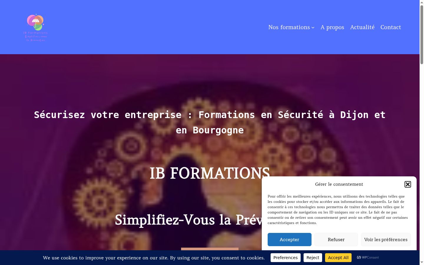 Capture d'écran de la bannière de consentement affichée avant toute interaction