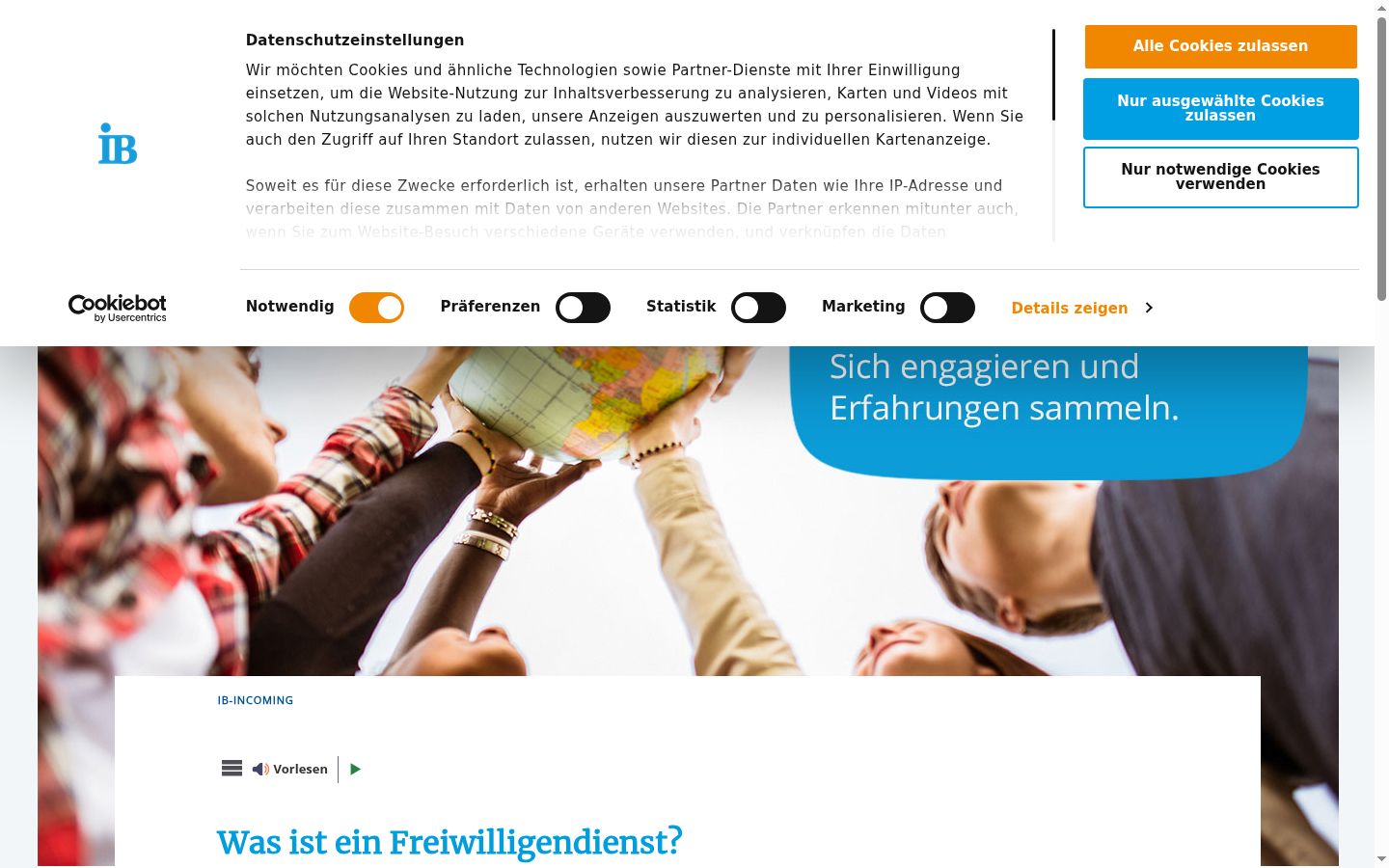 Screenshot des Einwilligungsbanners vor jeglicher Interaktion