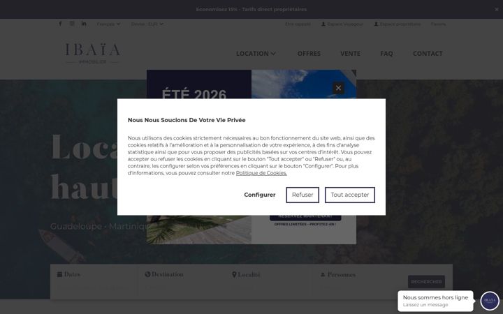 Screenshot stránky ibaia-immobilier.com