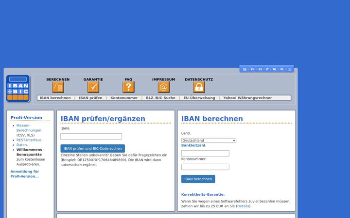 Screenshot of iban-rechner.de