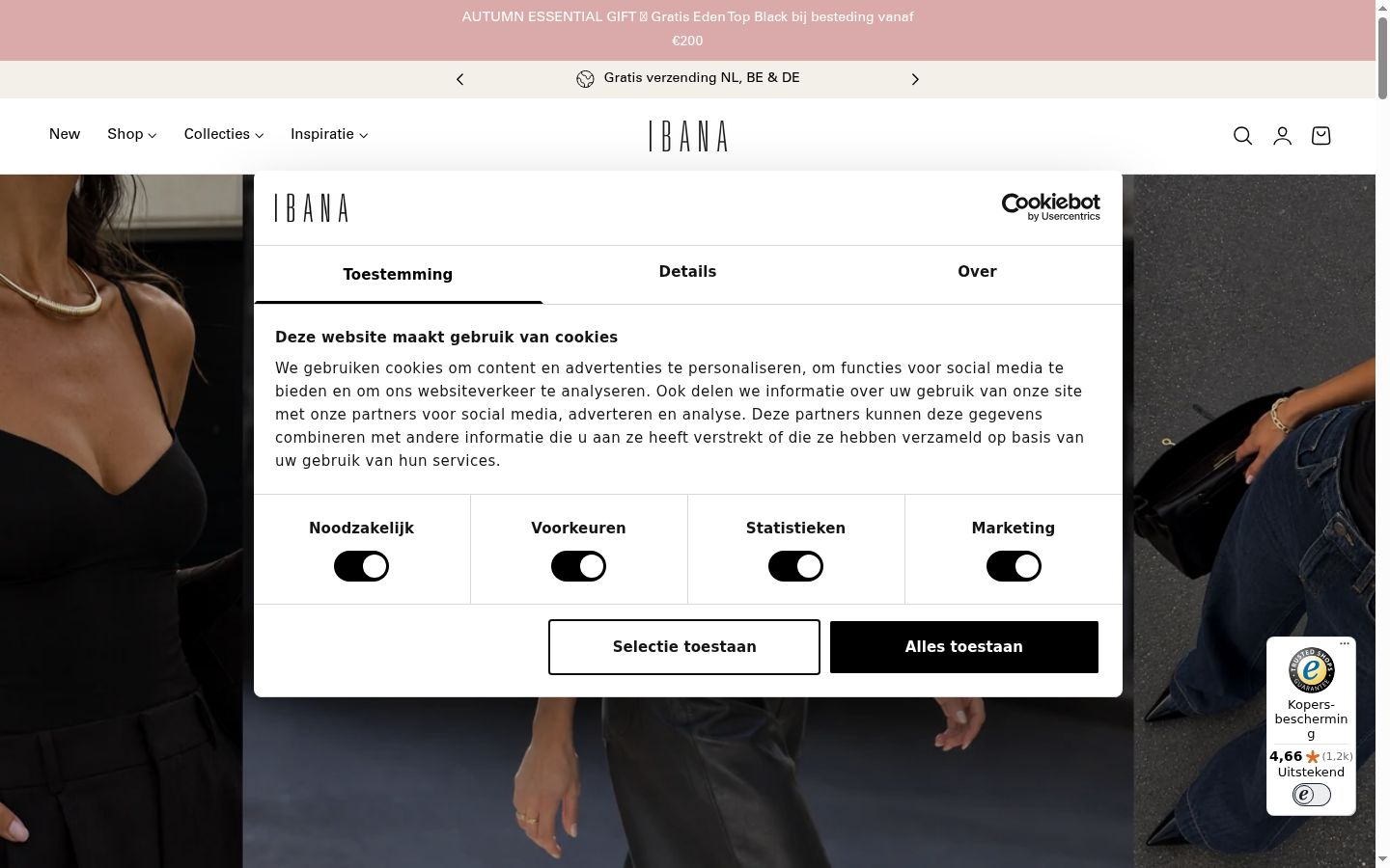 Screenshot del banner di consenso mostrato prima di qualsiasi interazione