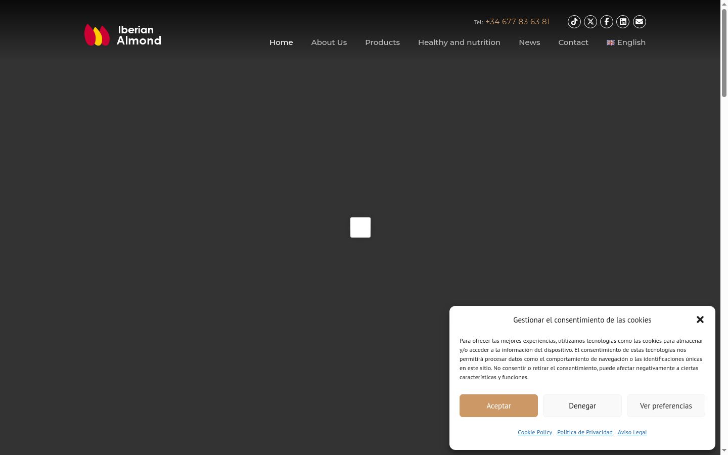 Captura de pantalla del banner de consentimiento mostrado antes de cualquier interacción