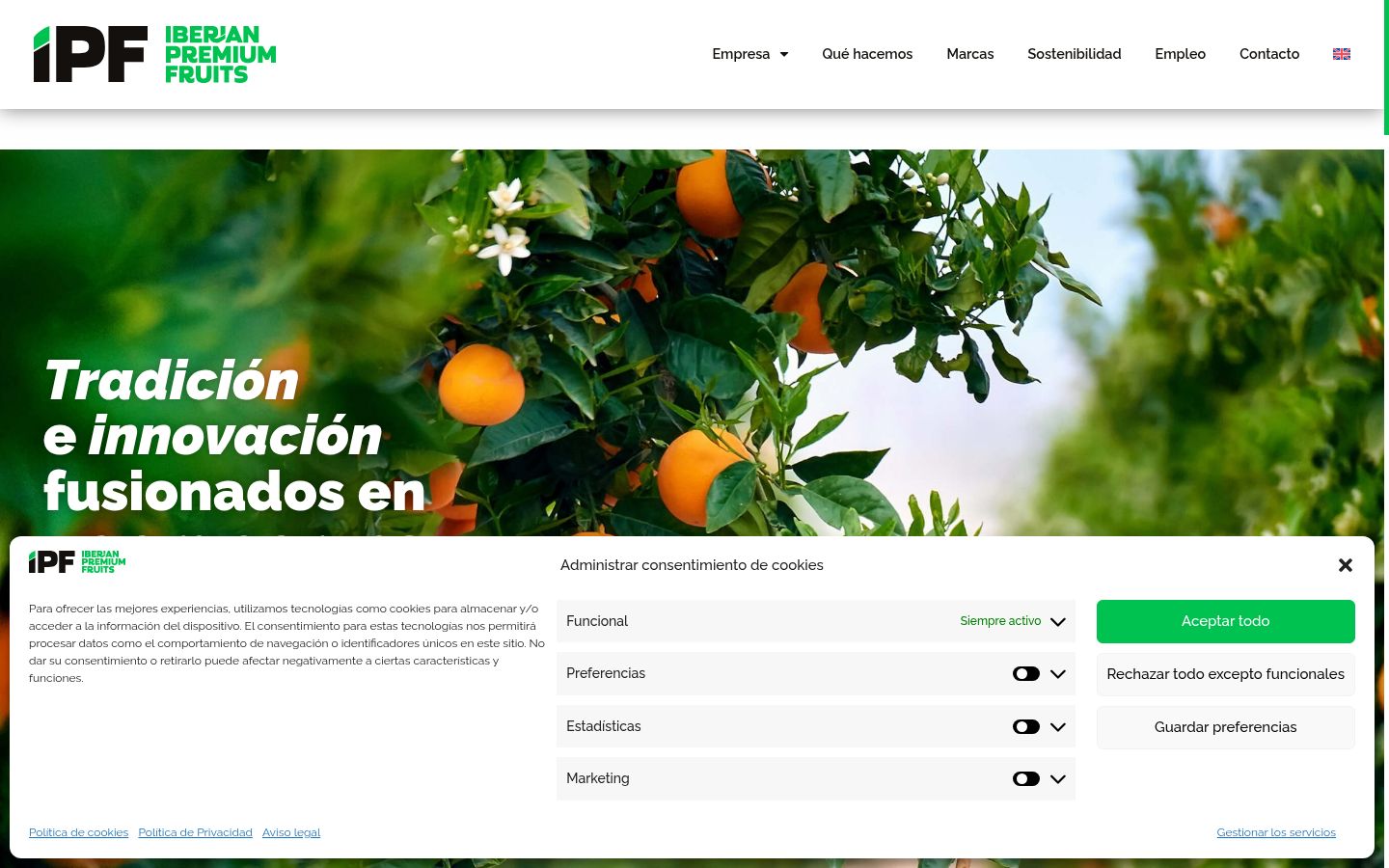 Screenshot del banner di consenso mostrato prima di qualsiasi interazione