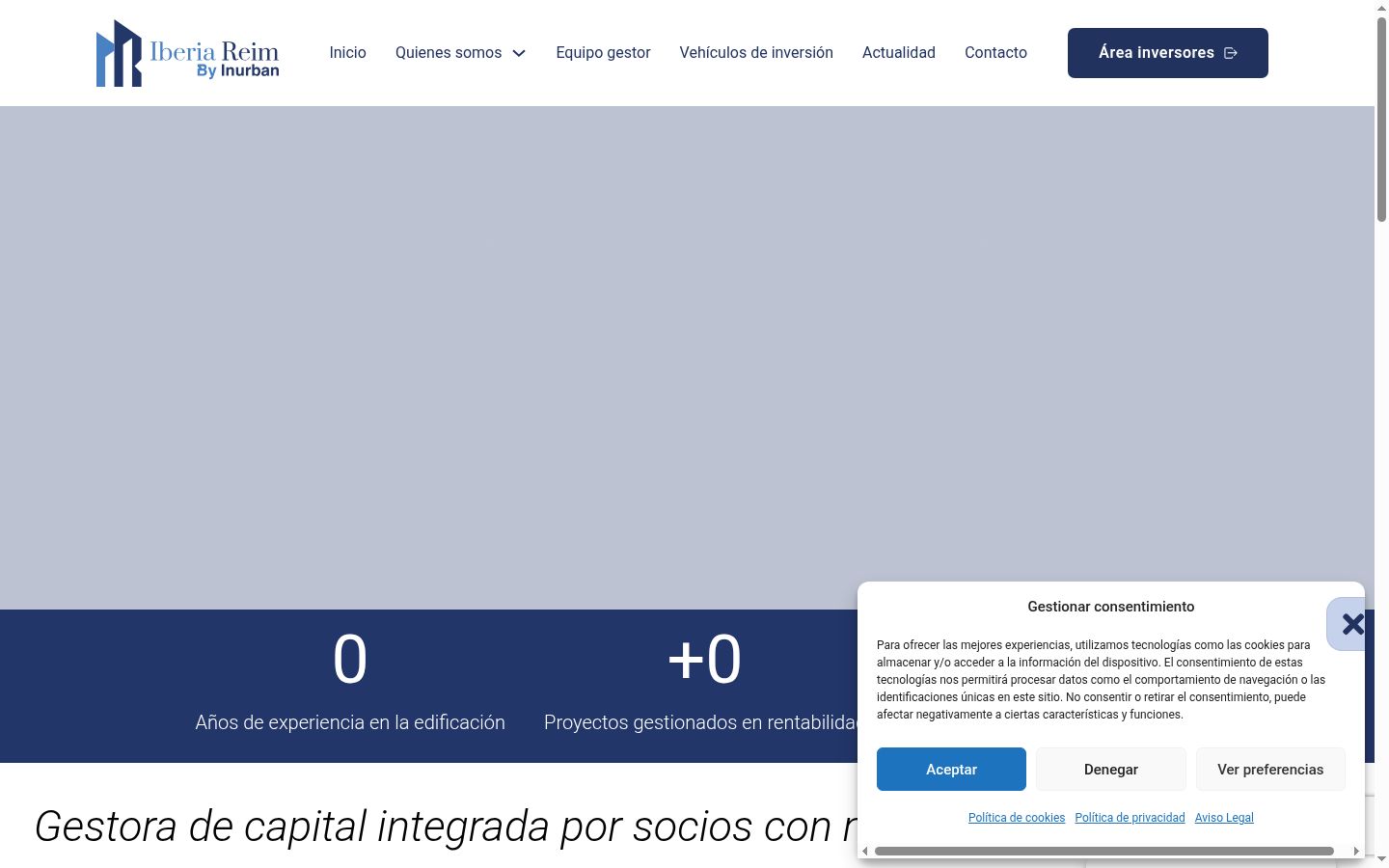 Captura de ecrã do banner de consentimento apresentado antes de qualquer interação