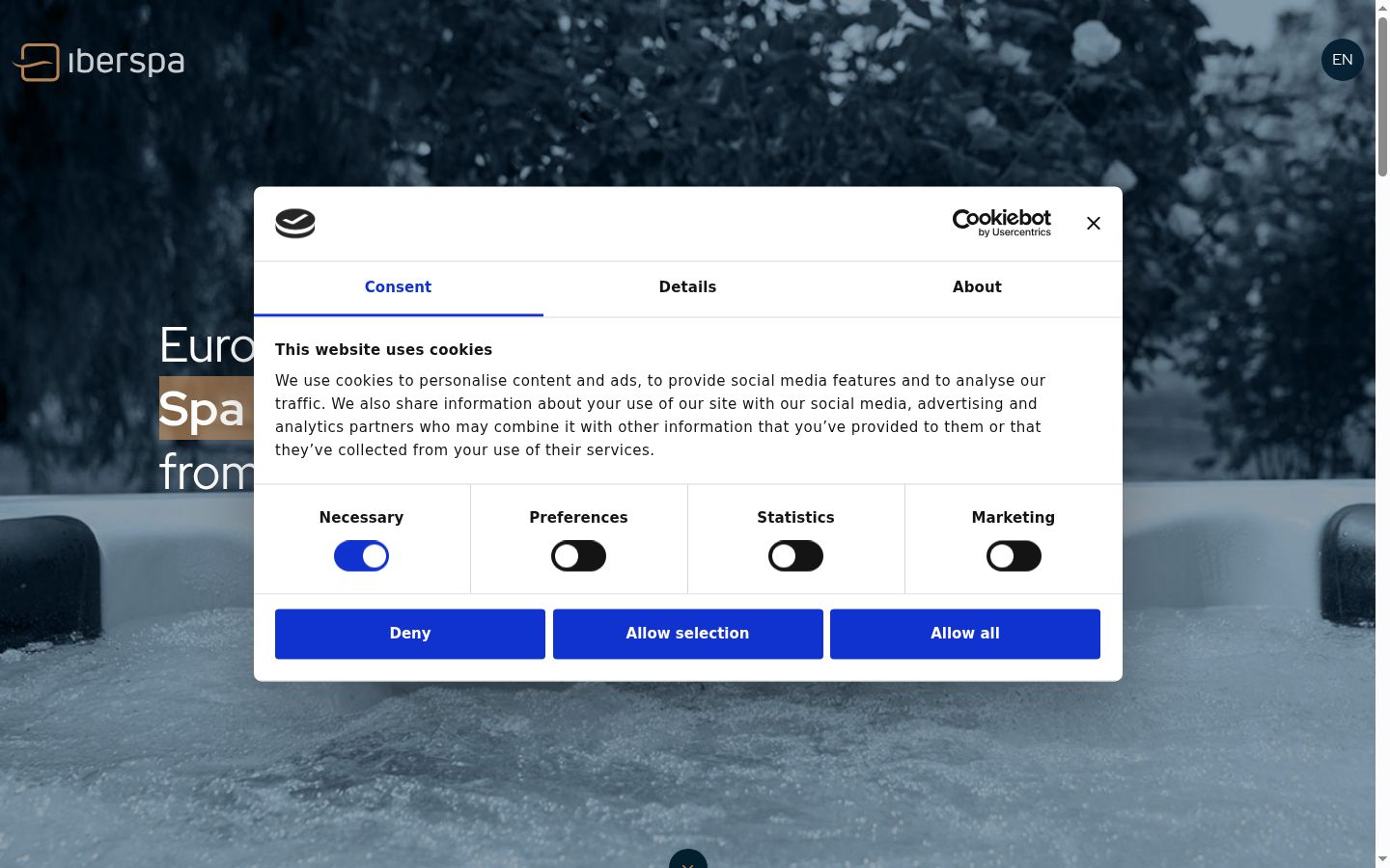 Screenshot del banner di consenso mostrato prima di qualsiasi interazione