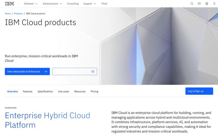 Skärmbild av ibmcloud.com