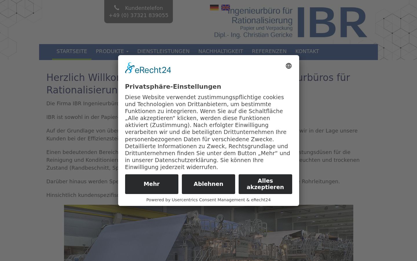Screenshot des Einwilligungsbanners vor jeglicher Interaktion
