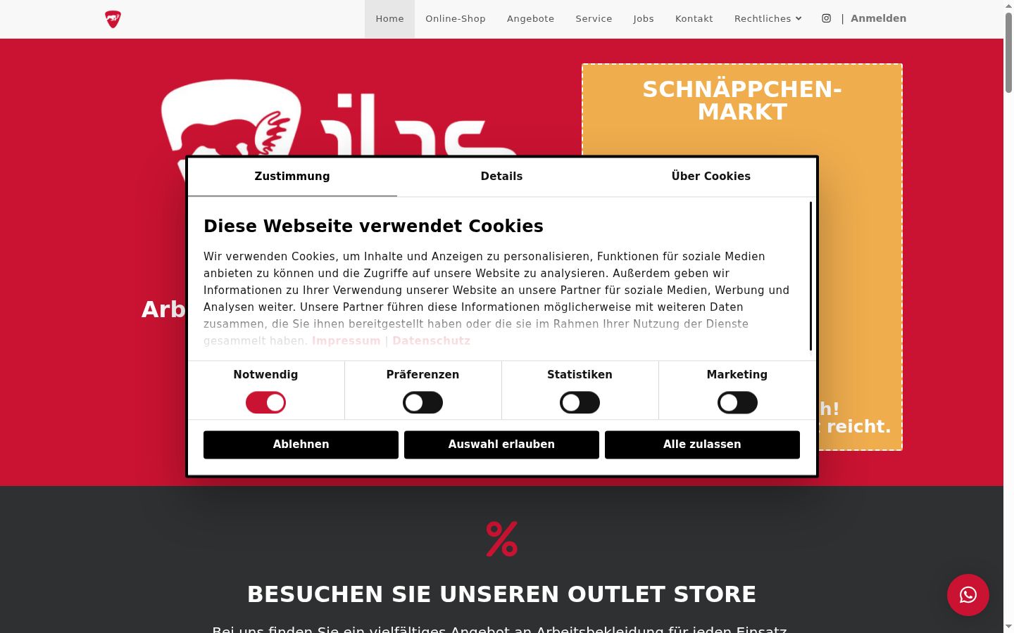 Screenshot des Einwilligungsbanners vor jeglicher Interaktion