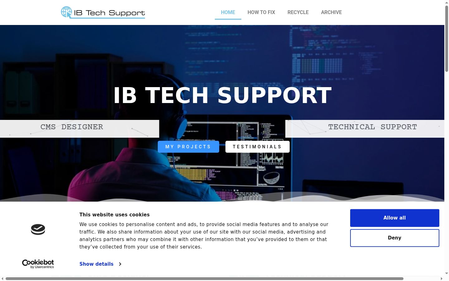 Screenshot del banner di consenso mostrato prima di qualsiasi interazione
