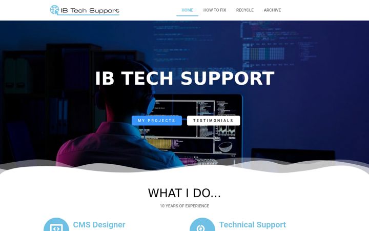 Snímek obrazovky ibtechsupport.com