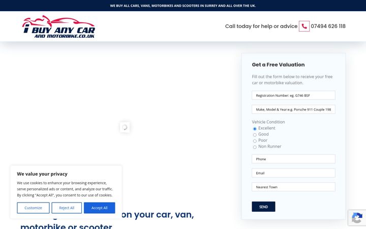 Screenshot of ibuyanycarandmotorbike.co.uk