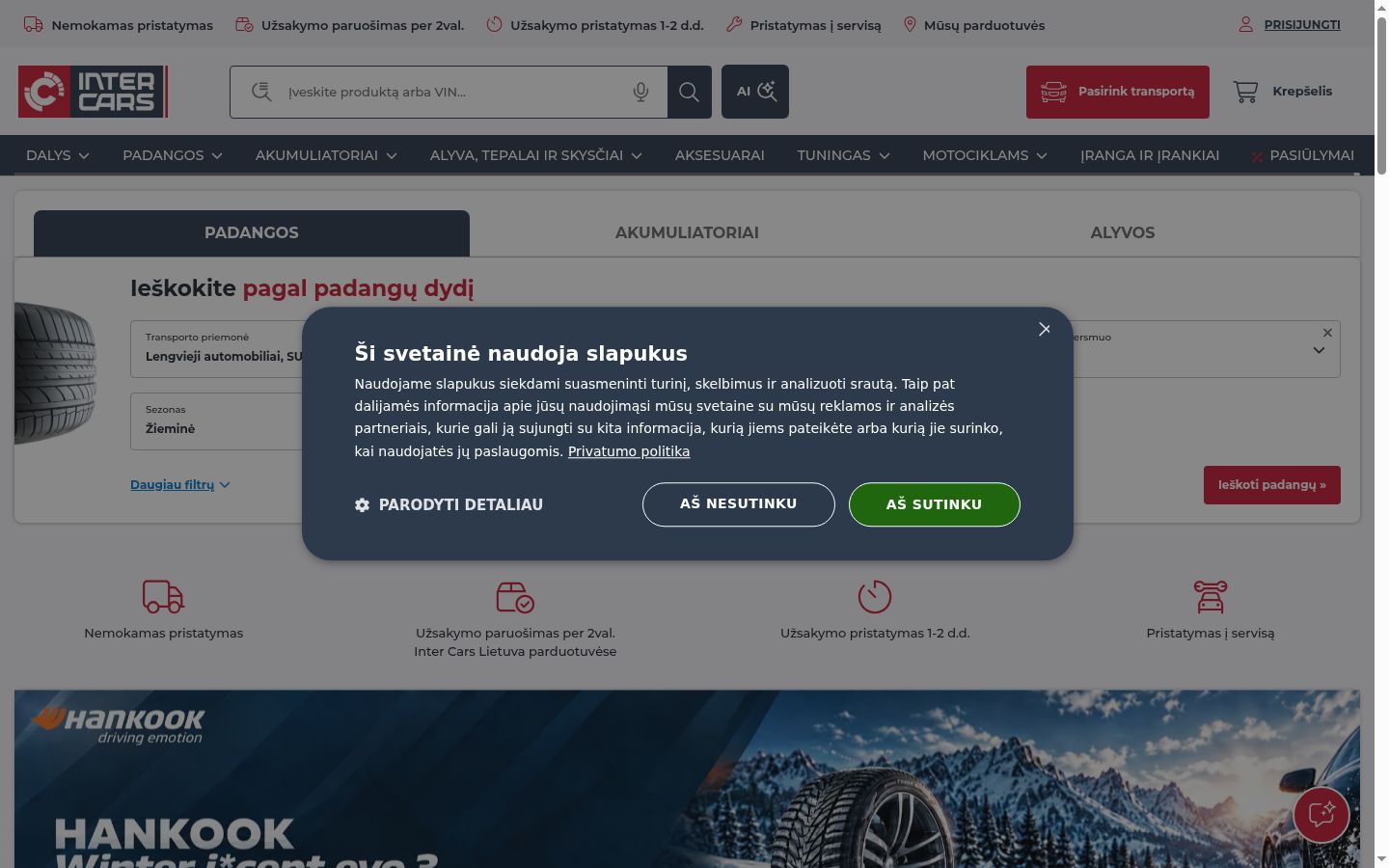 Posnetek zaslona pasice za privolitev, prikazane pred kakršno koli interakcijo