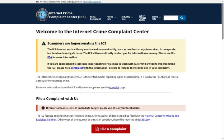 Screenshot ta' ic3.gov