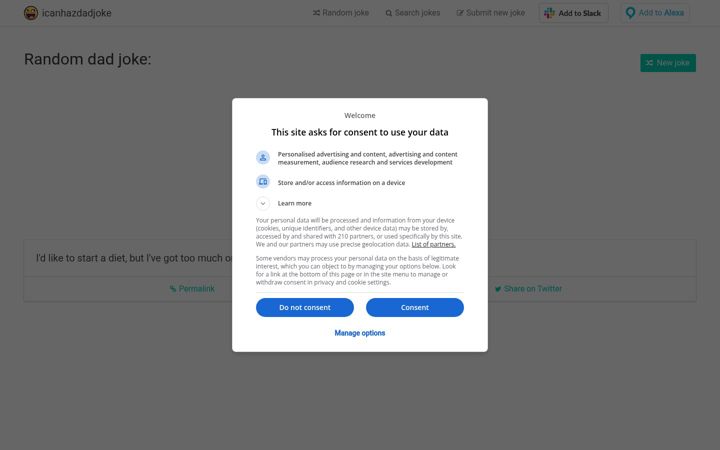 Screenshot of icanhazdadjoke.com