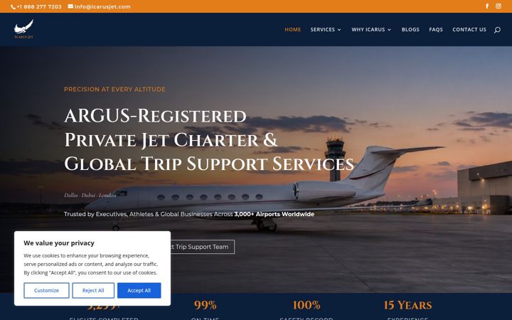 Screenshot of icarusjet.com