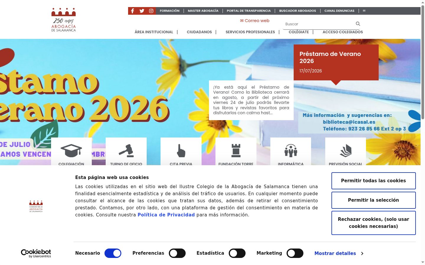Captura de pantalla del banner de consentimiento mostrado antes de cualquier interacción