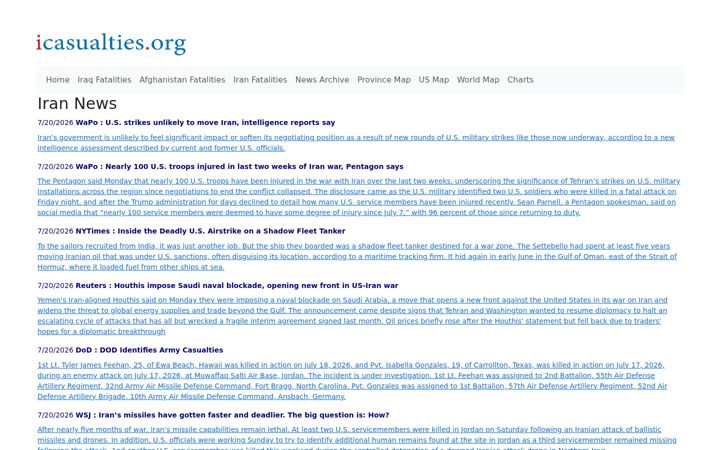 Screenshot of icasualties.org