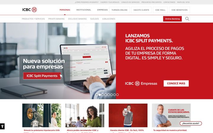 Captură de ecran a icbc.com.ar