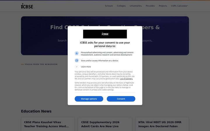 Screenshot of icbse.com